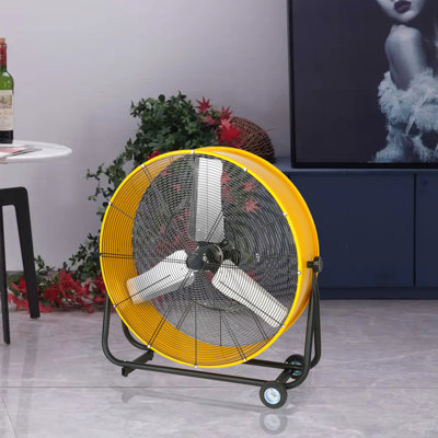 30 In. Yellow 3-Speed Round High Velocity Air Movement Floor Fan With 2 Wheels