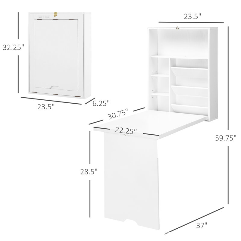 Wall Mounted Fold Out Convertible Desk, Multi-Function Floating Desk with Storage Shelf