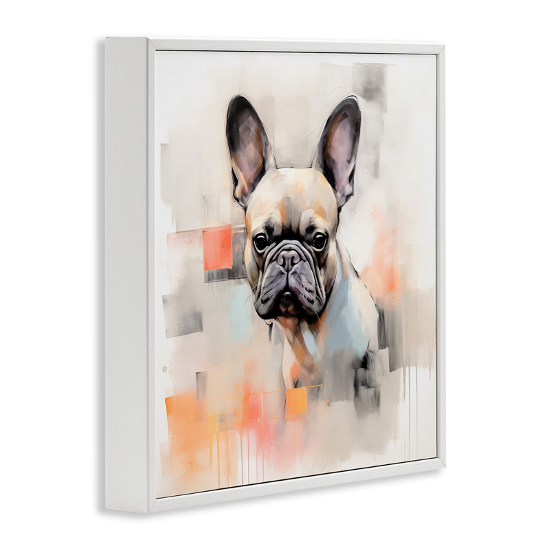 Az-109 - abstrait bouledogue français encadré, H 24 po x l 24 po x P 1,5 po, Cadre blanc