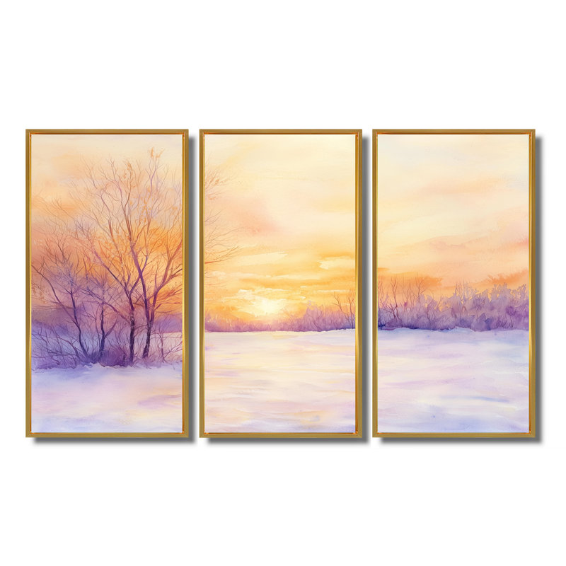 Addisson - Ensemble d'art mural paysage d'hiver, Reproduction avec cadre flottant, H 40 po x l 60 po, Gold
