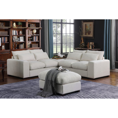 Canapé modulaire avec mélange de lin et 2 repose-pieds