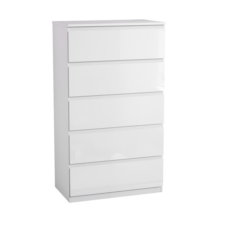 5 Drawer High Gloss Chest, (FSC 100%), Bedroom Home Storage Furniture, White