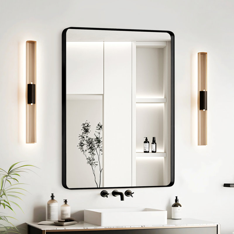 Miroir de salle de bain à cadre en aluminium, miroir décoratif pour chambre à coucher, salon, Noir, 30 po x 20 po