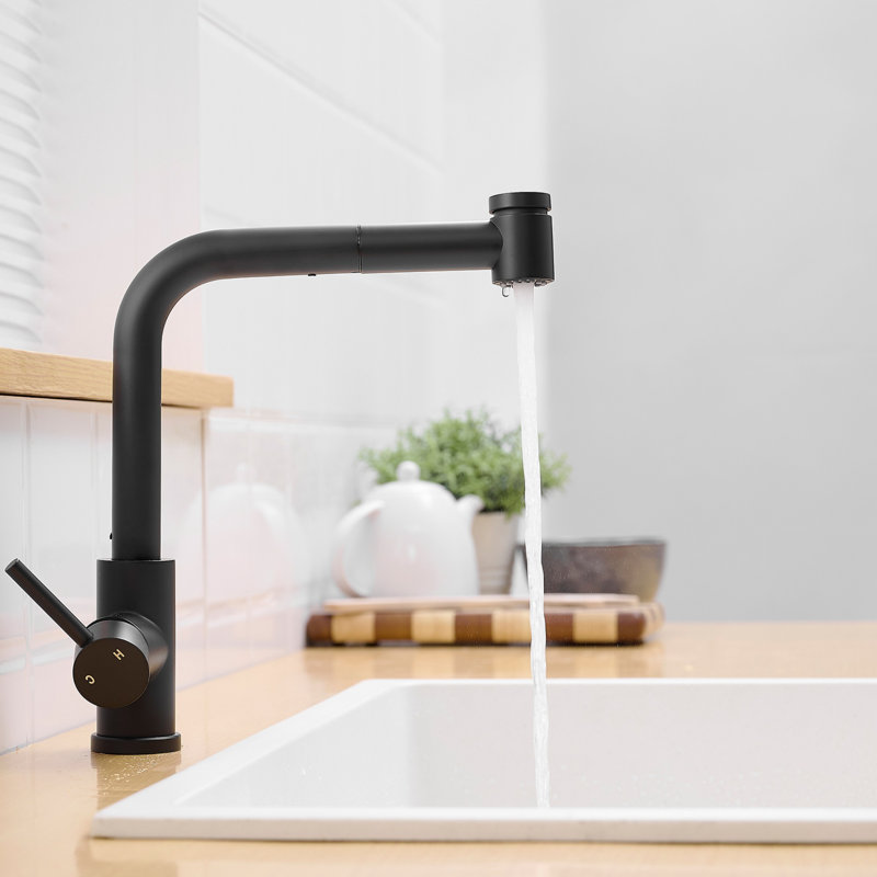 Sink Faucet With Pull Out Sprayer Kitchen Bathroom Mini Bar Faucet, Black