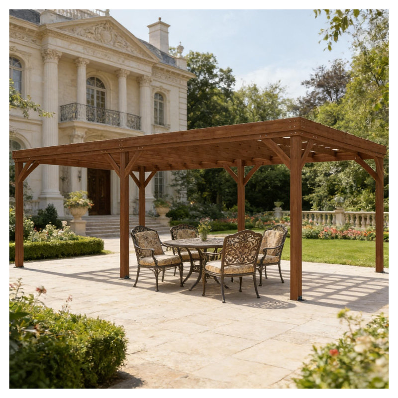 Pergola d'extérieur en bois avec treillis de vigne, cadre de jardin en bois de sapin brun
