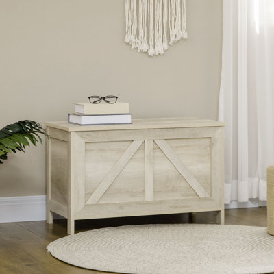 Coffre de rangement Farmhouse, coffre à jouets à plateau relevable, organisateur de coffre à jouets avec charnière de sécurité à ouvrir à 150 ° pour la chambre à coucher, le vestibule, le salon, blanc