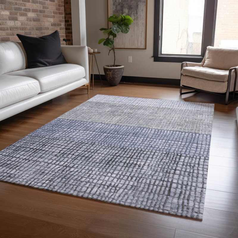 Machine Washable Indoor/Outdoor Xhevrie Denim Rug, Rectangle 8' x 10'