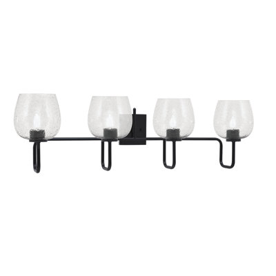 Barre d'éclairage de salle de bain 4 lumières Amarmula, finition noir mat, verre à bulles 6 po