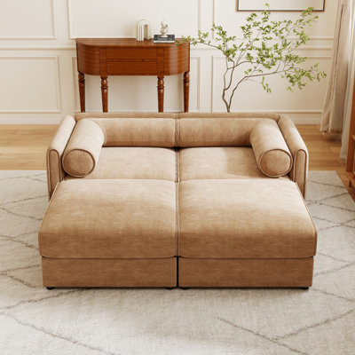 Canapé modulaire en chenille avec 2 repose-pieds et rangement caché Leandro