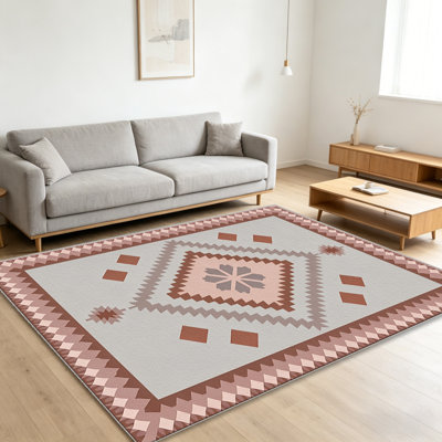 Tapis Navajo Dusty rose pour le salon, doux et confortable, adapté à toutes les saisons, facile à entretenir, tapis de sol intérieur lavable à la machine, sous la table de ferme convenant à la chambre à coucher, à la salle à manger, au bureau, au balcon, au patio