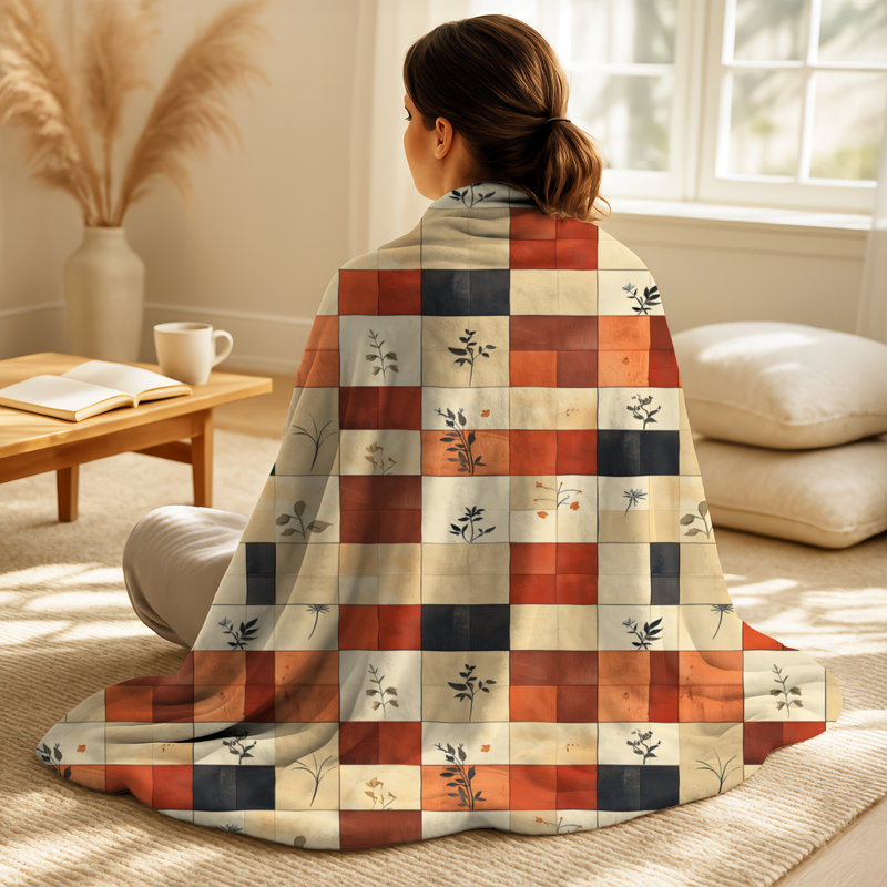 Warm Quilt II – Patchwork Plush Blanket, Farmhouse Fleece Throw