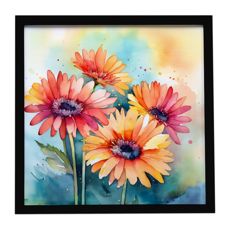 Gerbera Daisies in Watercolor Framed Metal Print