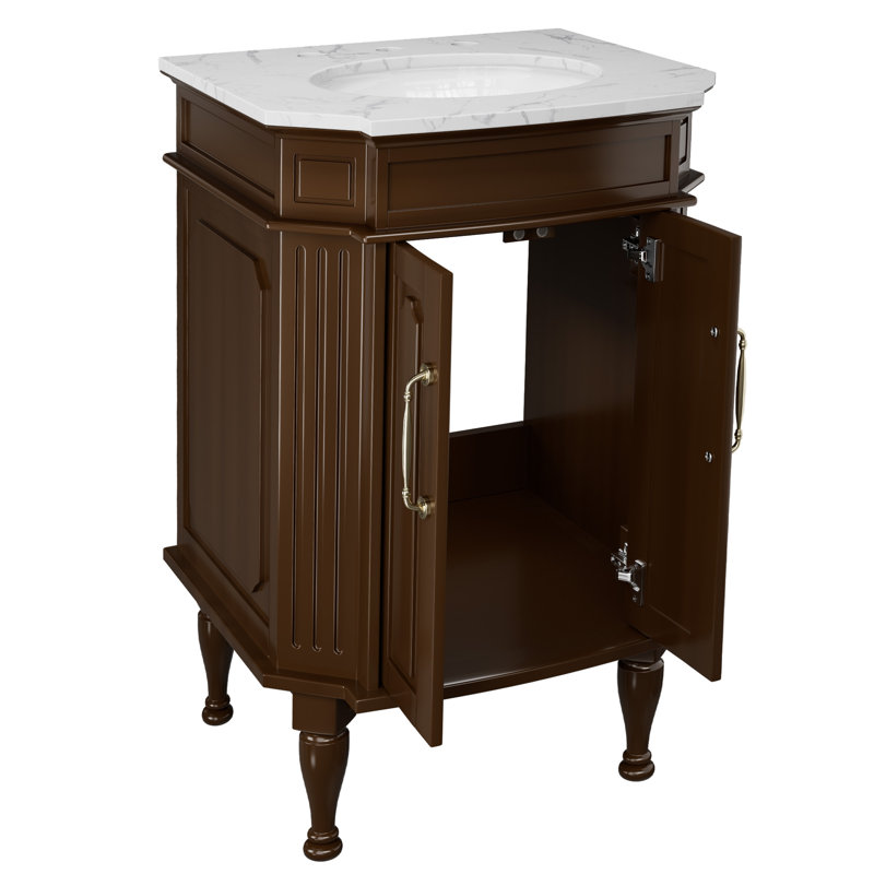24" Bathroom Vanity with Faux Marble Top and Ceramic Sink, Dark Brown