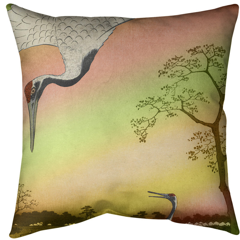 Coussin japonais, Rouge / dégradé vert, Duvet synthétique, Polyester filé