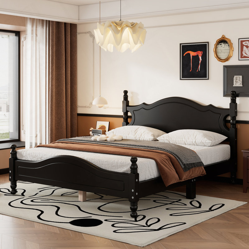  Wood Platform Bed Frame,Retro Style Platform Bed With Wooden Slat Support (Bed), Full, Black 1