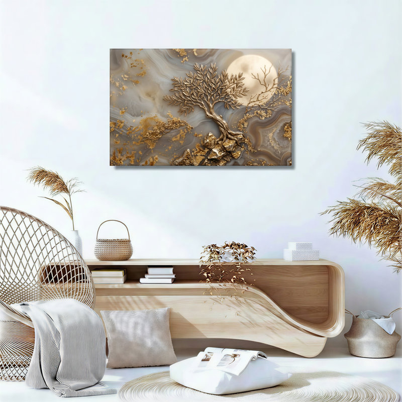 Ensemble de 1 tableau sur toile Arbre d'or, H 18 po x l 24 po, Toile tendue