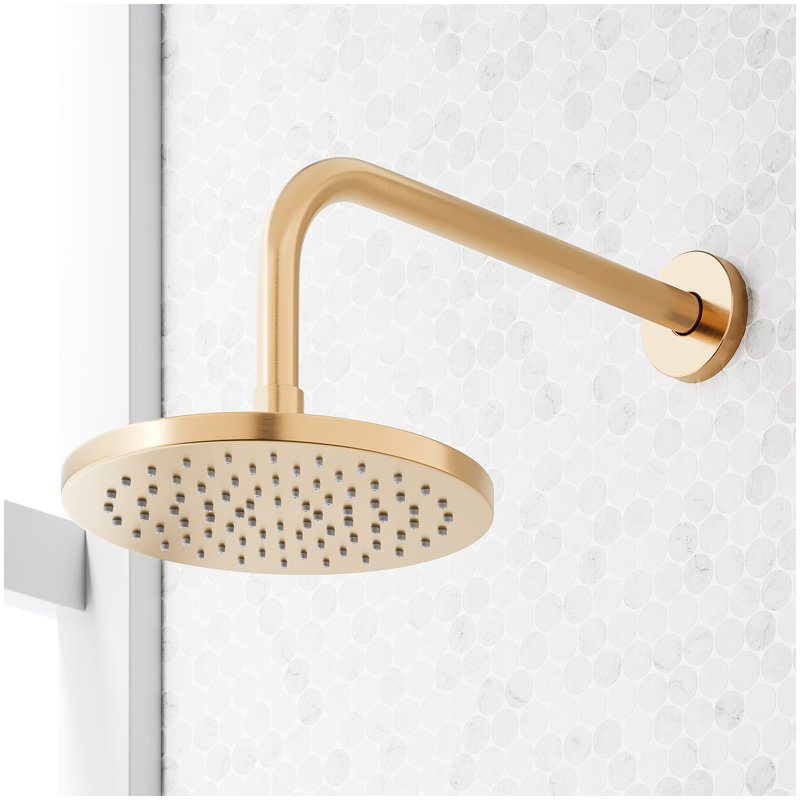 Vassor Thermostatic Shower System With Dual Showerheads, Slide Bar and Hand Shower - Brushed Gold, Brushed Gold