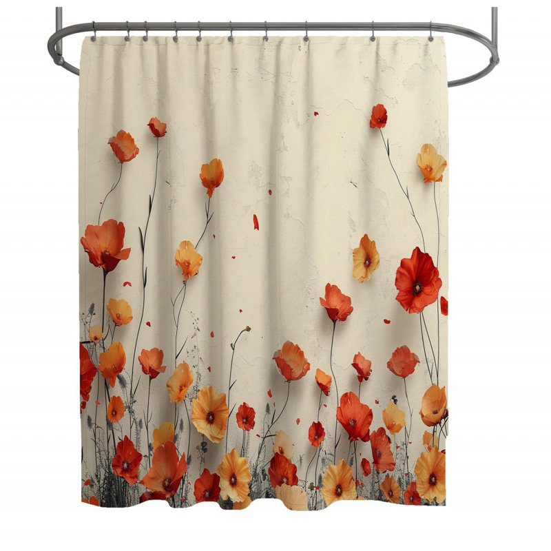 Rideau de douche Poppies - Flower Bathroom Decor-13089, H 73 po x l 70 po