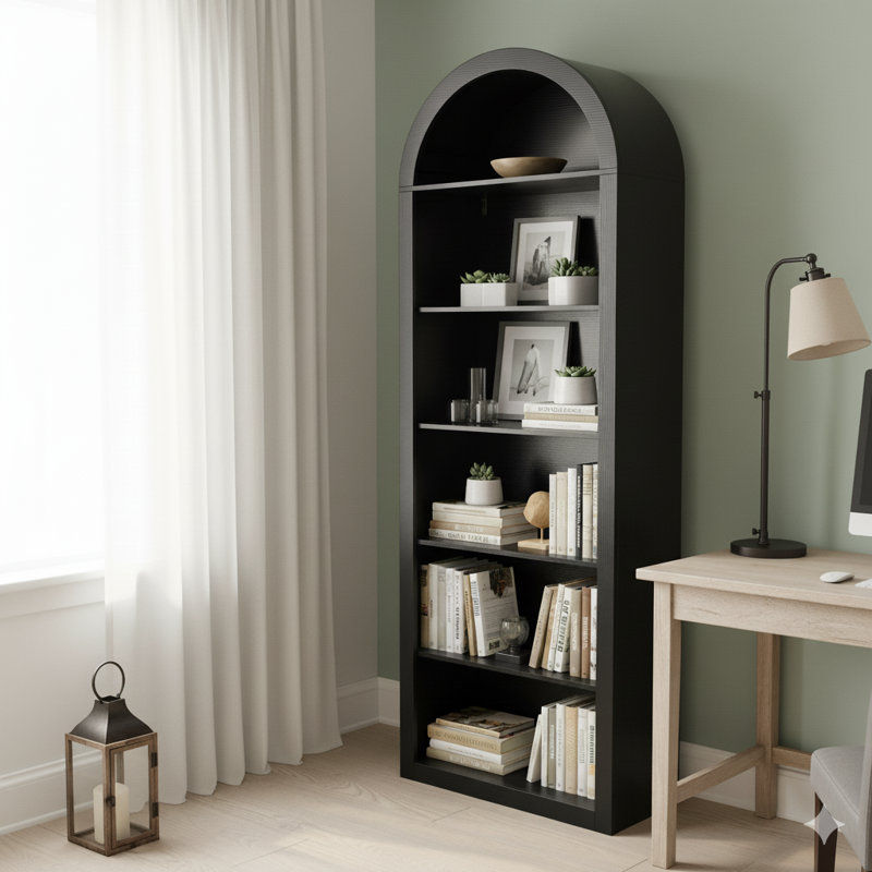 75.2" Tall Arched Bookshelf, 6-Tier Modern Bookcase, Freestanding Curved Etagere Display Rack For Living Room, Home Office, Black