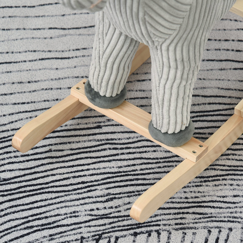 Qaba Kids Rocking Horse for Toddler 3-5, Plush Ride on Horse Wooden Rocker with Realistic Sounds, Gray