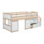 Lit mezzanine simple en bois massif avec escalier, tiroir sous le lit, rangement pour tablette-2005947876