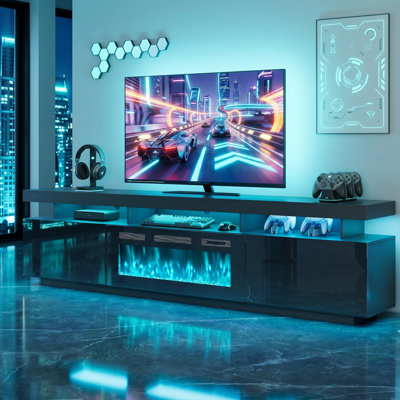 Fireplace Tv Stand For Tvs Up To 90", Entertainment Center With 36" Electric Fireplace & Dual Led Lights
