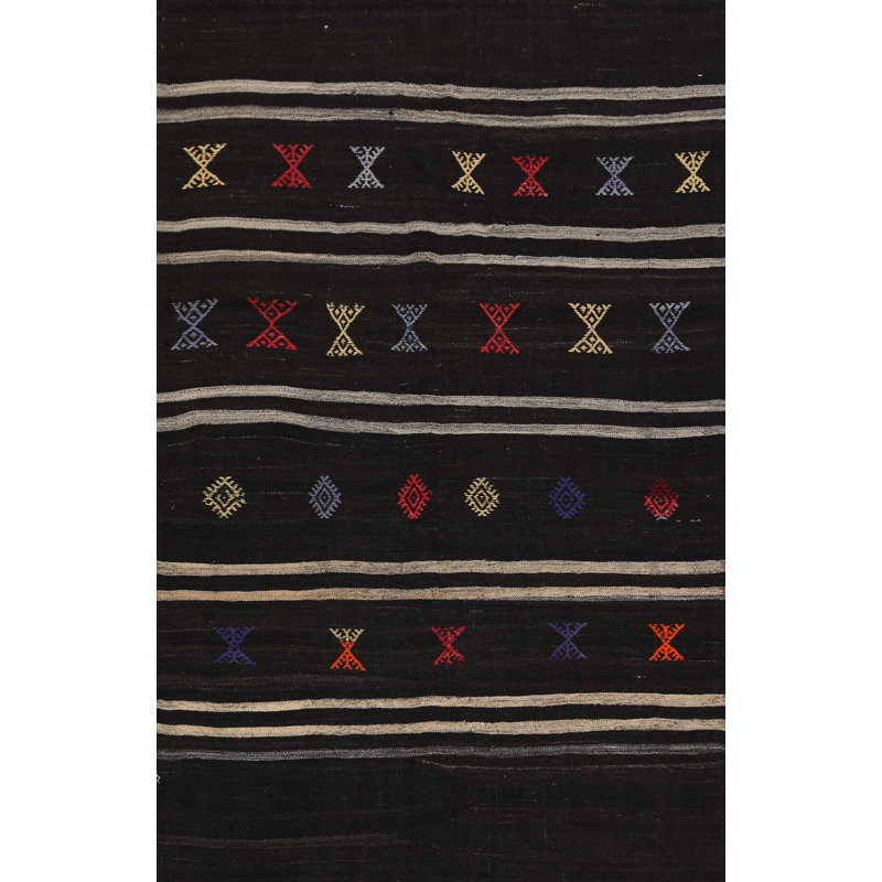 Tapis noir en laine fait à la main Annea