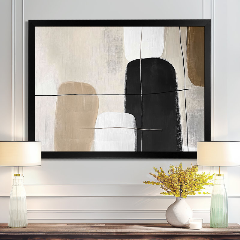 «Minimal and Geometric Compositions In Nature Tones», impression sur toile moderne Mid-Century, art mural moderne Mid-Century noir