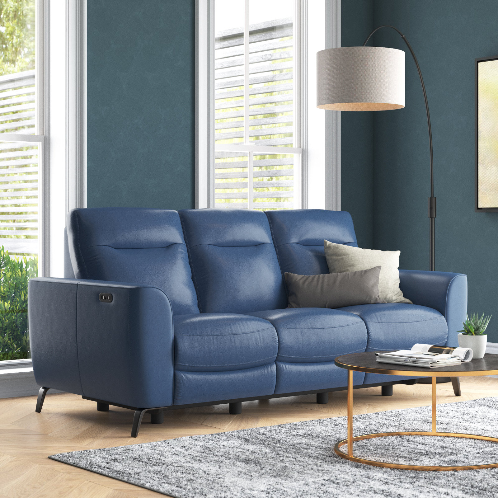 Teal leather 2024 reclining sofa