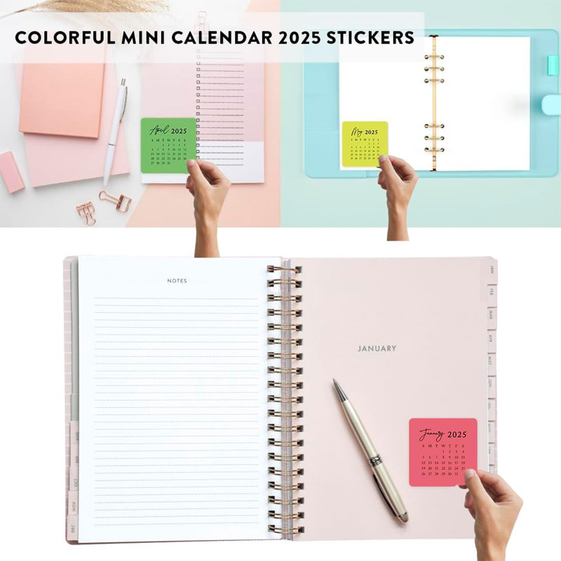 Mini assortiment d'étiquettes de planificateur 24 mois pour 2025 12 pour 2026, Rouge