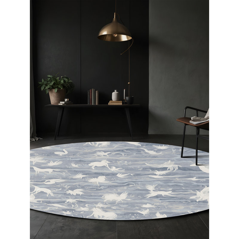 Machine Washable Gray Area Rug, Round 7'