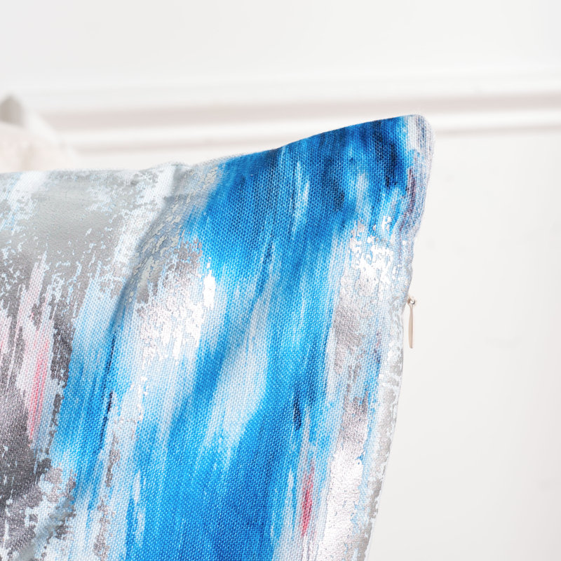 Andrine 18" Blue and Silver Abstract Throw Pillow