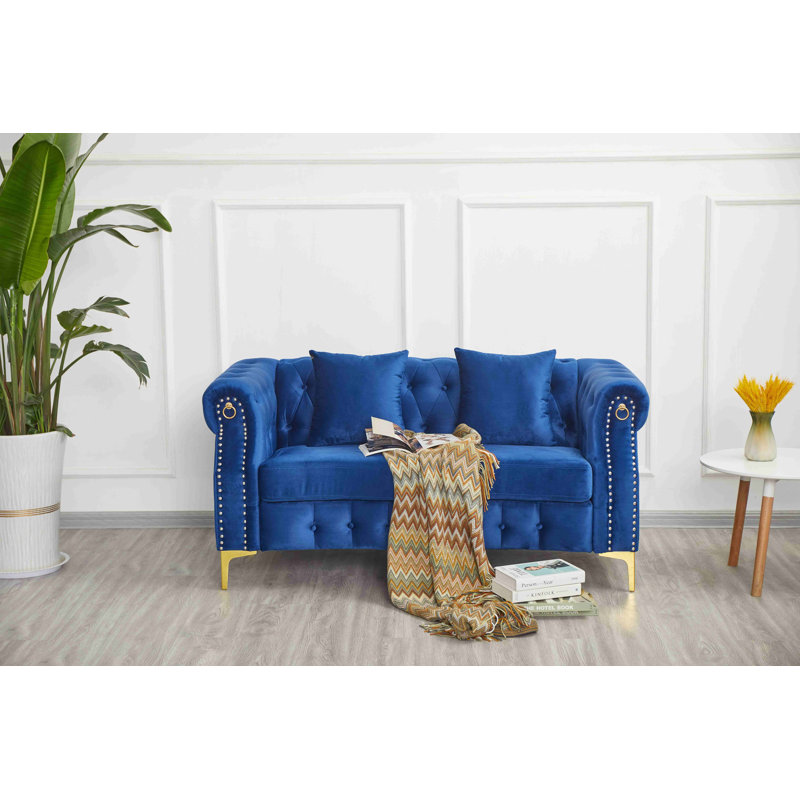 Causeuse rembourrée avec pieds en métal, Bleu