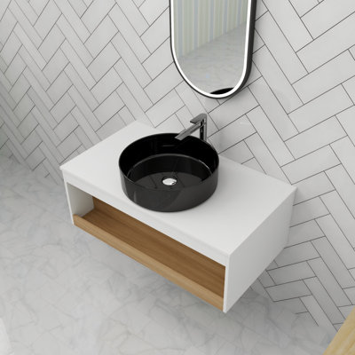 Meuble-lavabo flottant simple 36 po avec comptoir en céramique