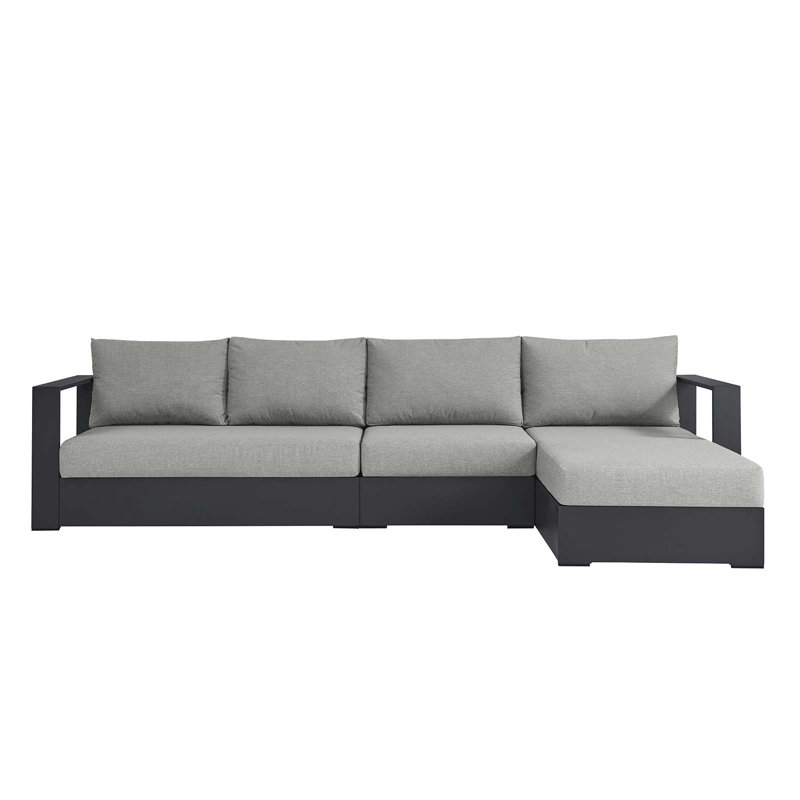 Ensemble de canapé modulaire d'extérieur 3 pièces Modway Tahoe, Gris, Accoudoir à droite (vu de face)