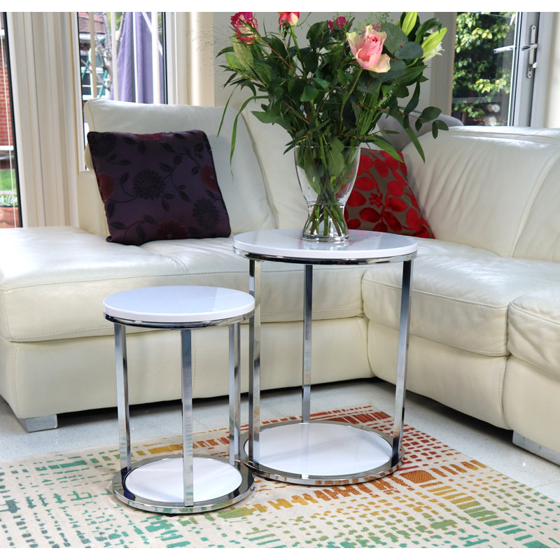 Ayeshia Floor Shelf Side Table Set, White