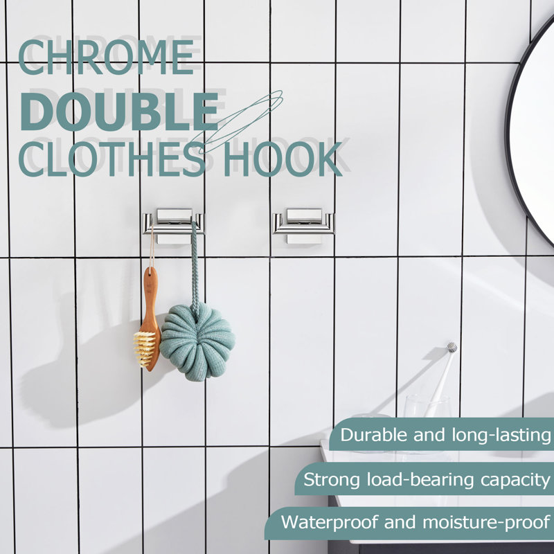 Double crochet mural pour serviettes, Chrome poli