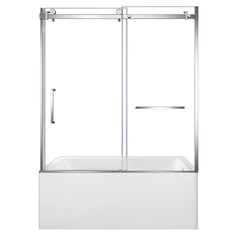 Kingston Brass 60-Inch Acrylic Rectangular 3-Wall Alcove Tub With Tub Door, Drain, Polished Chrome, Right Opening
