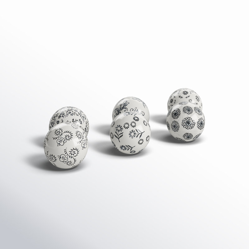 Cole And Grey Ceramic Handmade Glossy Decorative Ball Floral Orbs & Vase Filler With Black Floral And Scroll Patterns