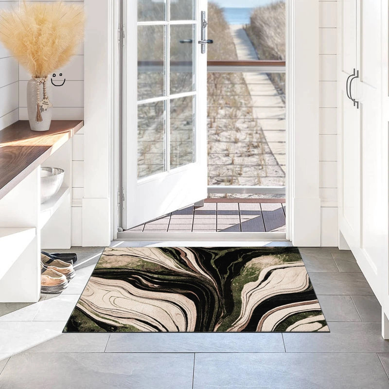Abstract Flokati Area Rug, Green, Rectangle 60 x 110 cm