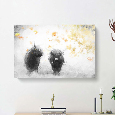 Two Highland Cows In Abstract - Wrapped Canvas