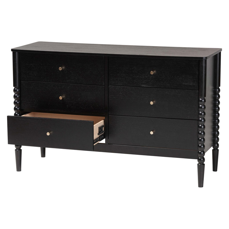 Commode 6 tiroirs Lucera, Noir, noir, noir, noir