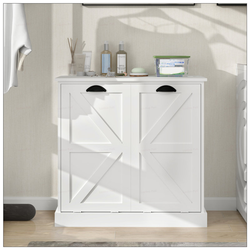 Two-Compartment Tilt-Out Laundry Sorter Cabinet With Removable Bags, Elegant And Functional For Modern Homes