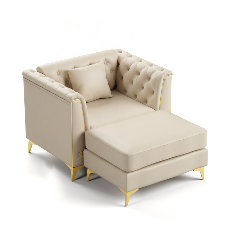 Canapé modulaire Chesterfield avec similicuir capitonné à boutons et repose-pieds