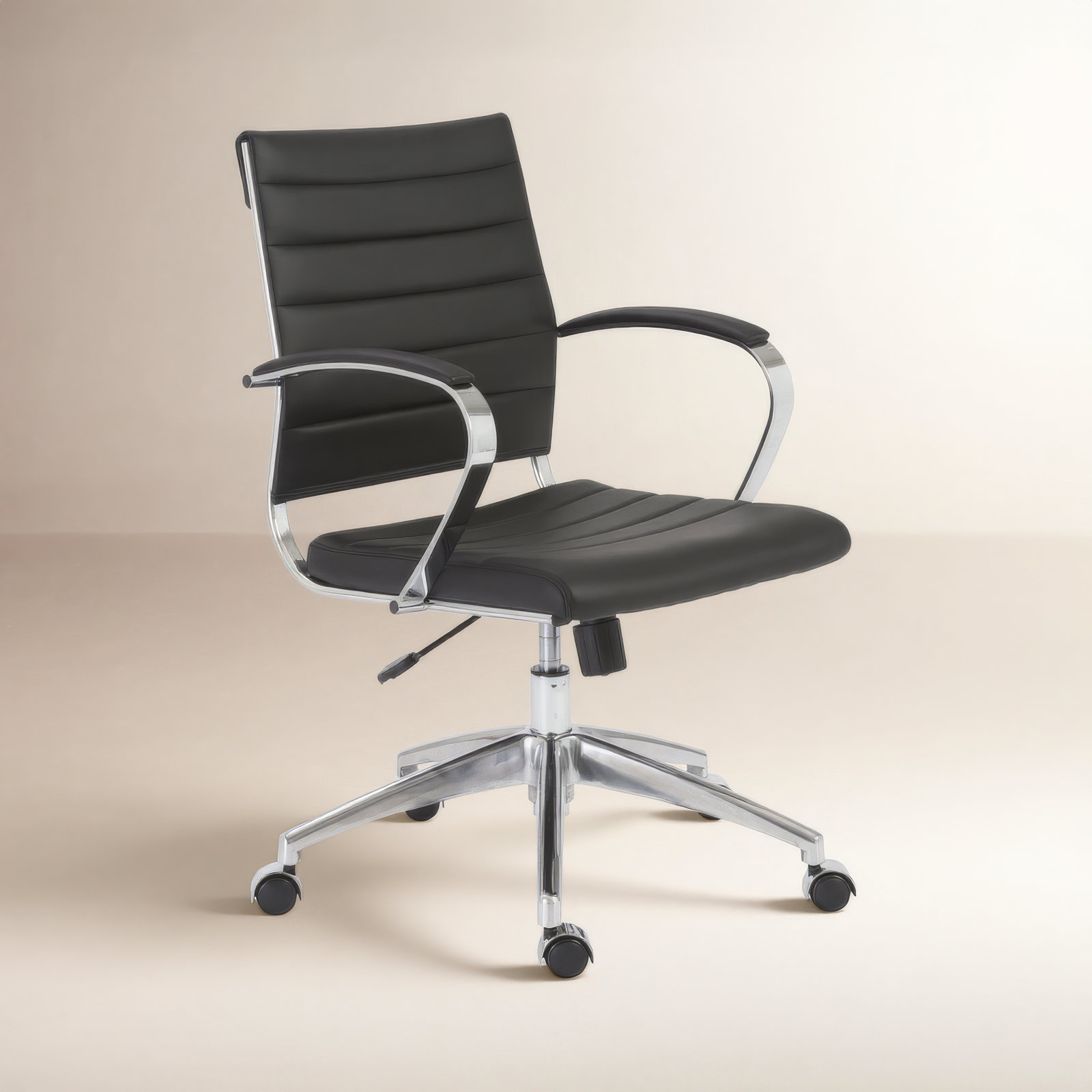 Rossie Swivel Office Chair, Black Faux Leather, Fixed