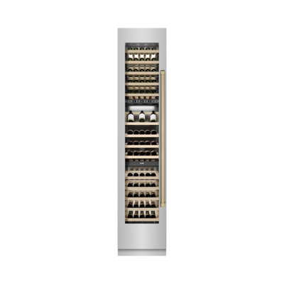 ZLINE Autograph 18 in. 9.0 cu. ft. Triple Zone 68 Bottle Hinge Column Wine Cooler in Stainless Steel with Accents | Fridge.com