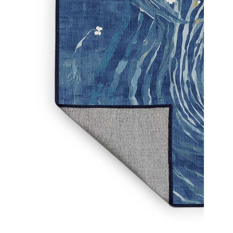 Machine Washable Blue Area Rug, Rectangle 7' x 9'