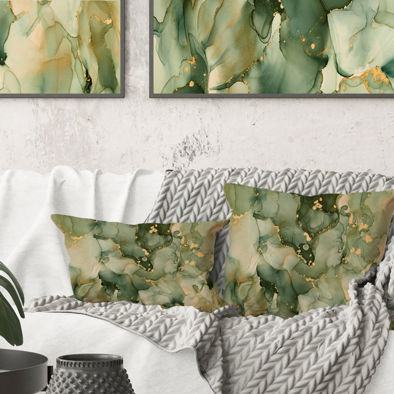 Green Luxury Abstract Fluid Art I - Modern Printed Throw Pillow 12" x 20"
