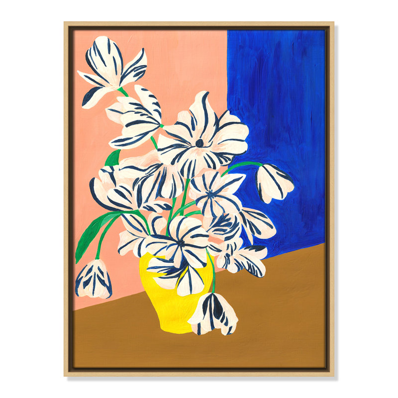«Stripey Flowers Print» par Violets Print House, 19.5'' W x 25.5'' H, Framed Canvas, Flotteur naturel