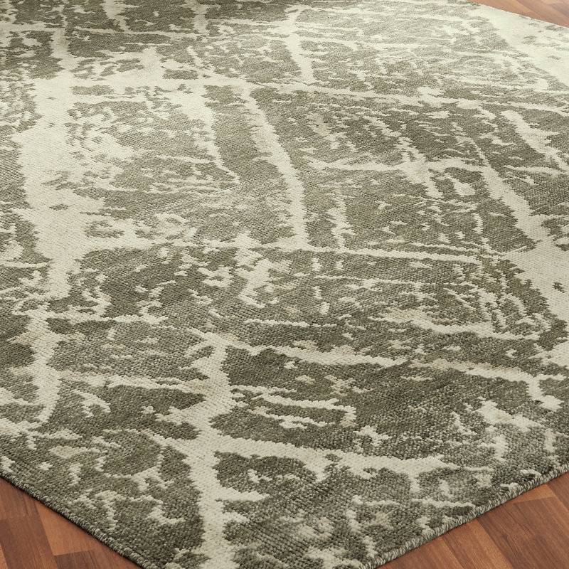 Tapis gris abstrait en laine noué à la main, Rectangle 9 pi x 12 pi